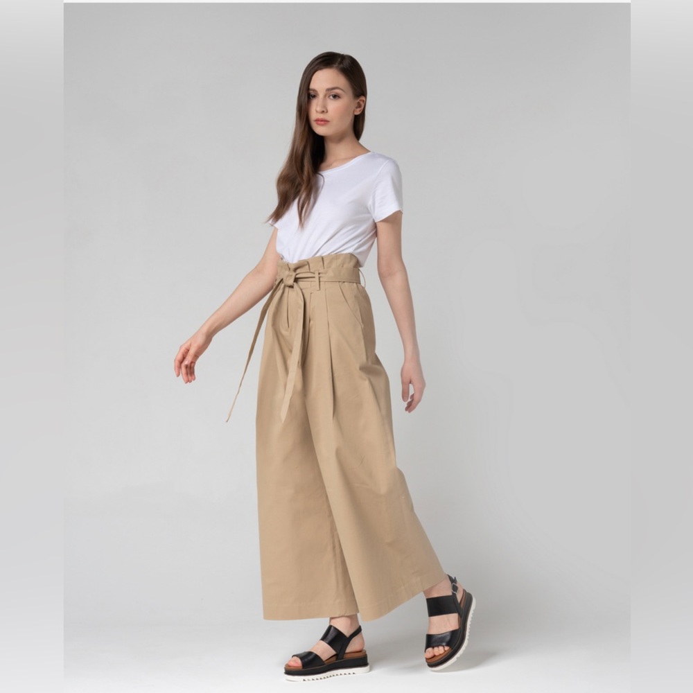 WIDE LEG PANTS high waisted High Rise Belted Cotton Casual Pants For Women SizeM